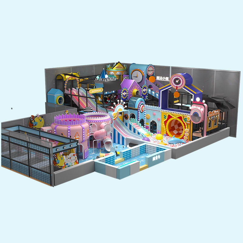 Patio de juegos interior con laberinto de colores pastel serie Macaron 