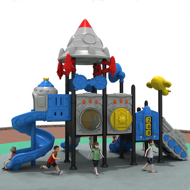 Diapositivas seguras de juegos con diseños de cohetes para patio de recreo al aire libre