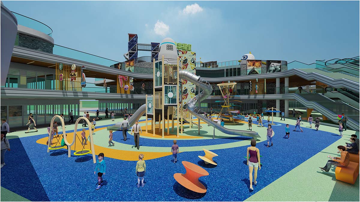 Equipos de entretenimiento comerciales sin motor instalados en un parque concurrido