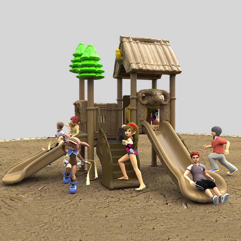 Jungle Explorer Thatch Slide: Playground al aire libre premium