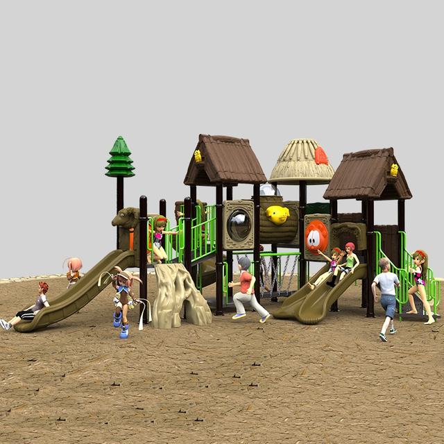Tobogado de juegos al aire libre duradero con diseño de techo de paja