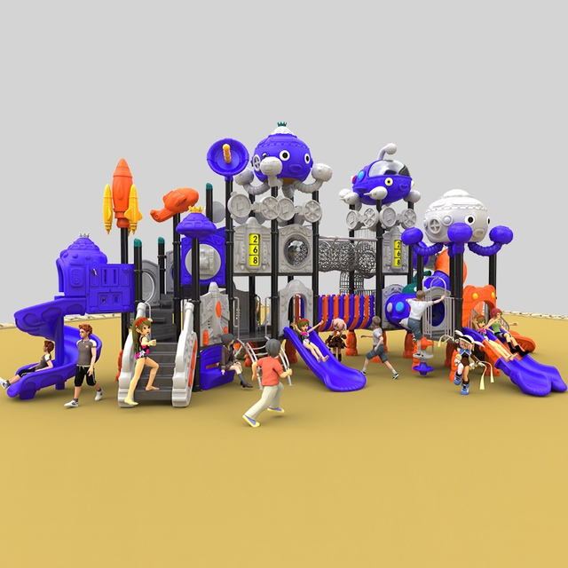 Safe Outdoor Playground con toboganes de juegos con cohetes