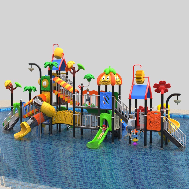 Estructuras de juegos de agua con temática de aventuras con toboganes