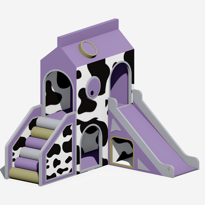 Equipo de toboganes de juego suave para interiores Cow-Print Cottage