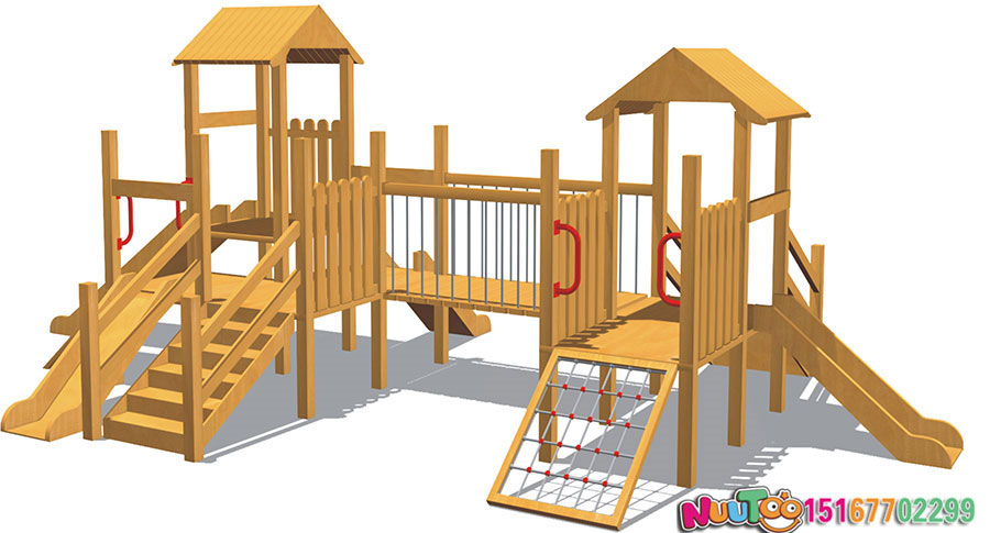 Tobogán combinado de madera maciza + tobogán combinado de troncos + tobogán combinado + tobogán combinado para niños + tobogán combinado comunitario - (39)