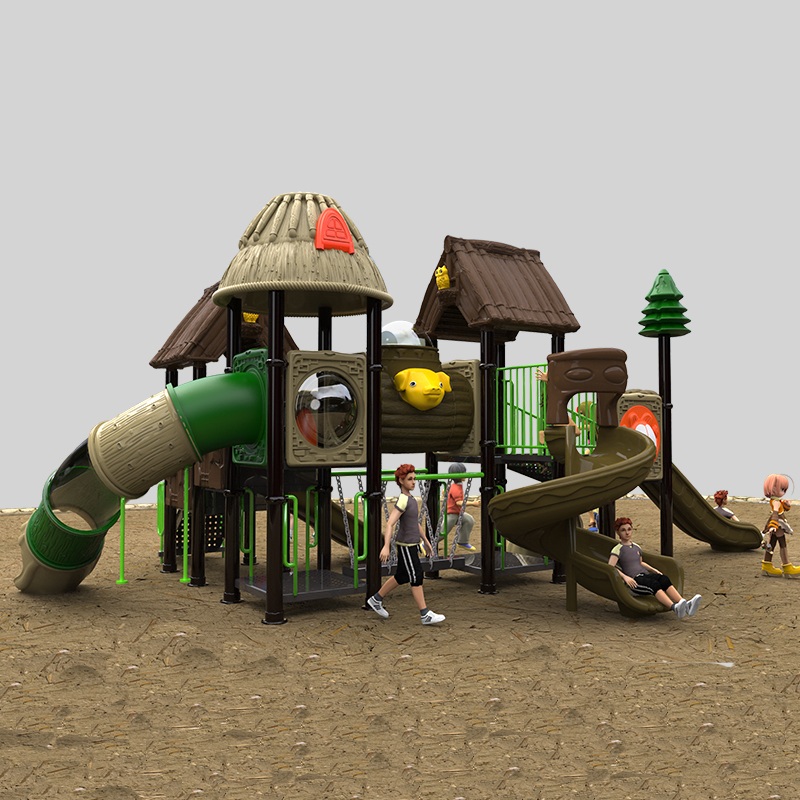 Tobogado de juegos al aire libre duradero con diseño de techo de paja