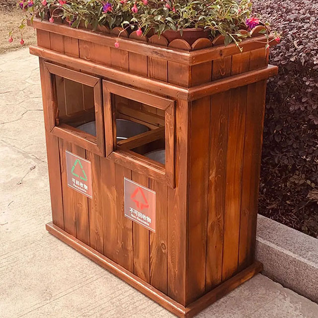 Cubo de basura de madera, comerciante de cubos de basura