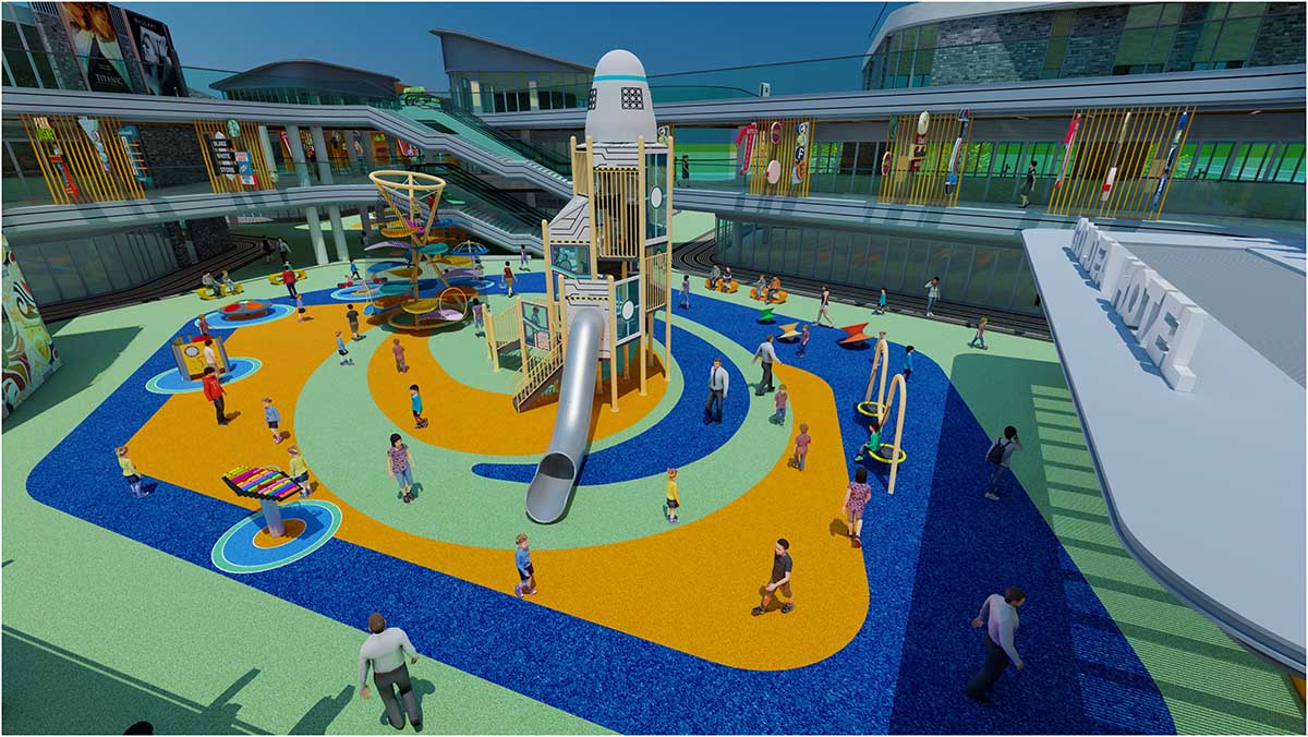 Equipos de entretenimiento comerciales sin motor instalados en un parque concurrido