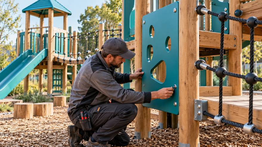 Concepto de inspecci&oacute;n de componentes reemplazables en parques infantiles