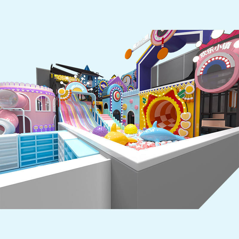 Patio de juegos interior con laberinto de colores pastel serie Macaron 