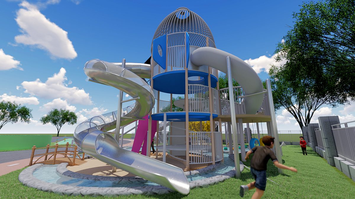 Tobog&aacute;n comercial de acero inoxidable para estructura de parque infantil sin motor