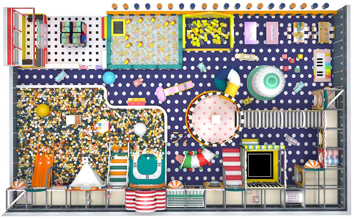 9.Patio de juegos colorido con laberinto en colores pastel y macarrones (5)