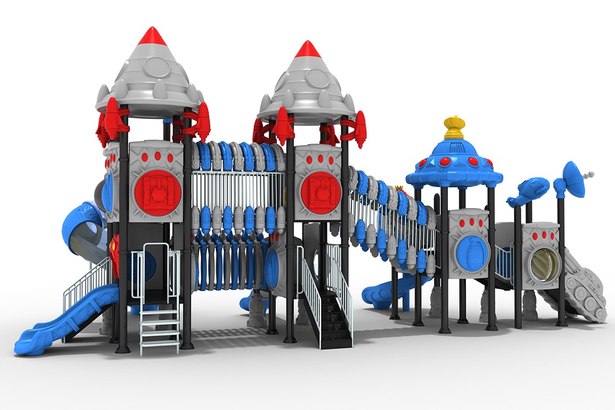 Playground al aire libre para niños con toboganes espaciales (3)