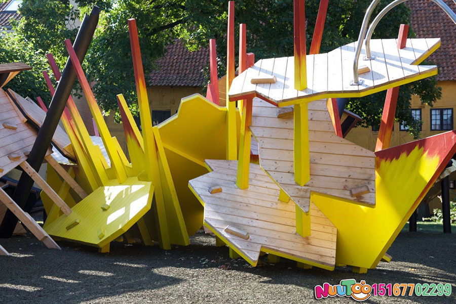 Tobogán de madera + juego de paisaje + atracción sin motor + instalaciones de juego para niños + barco (6)